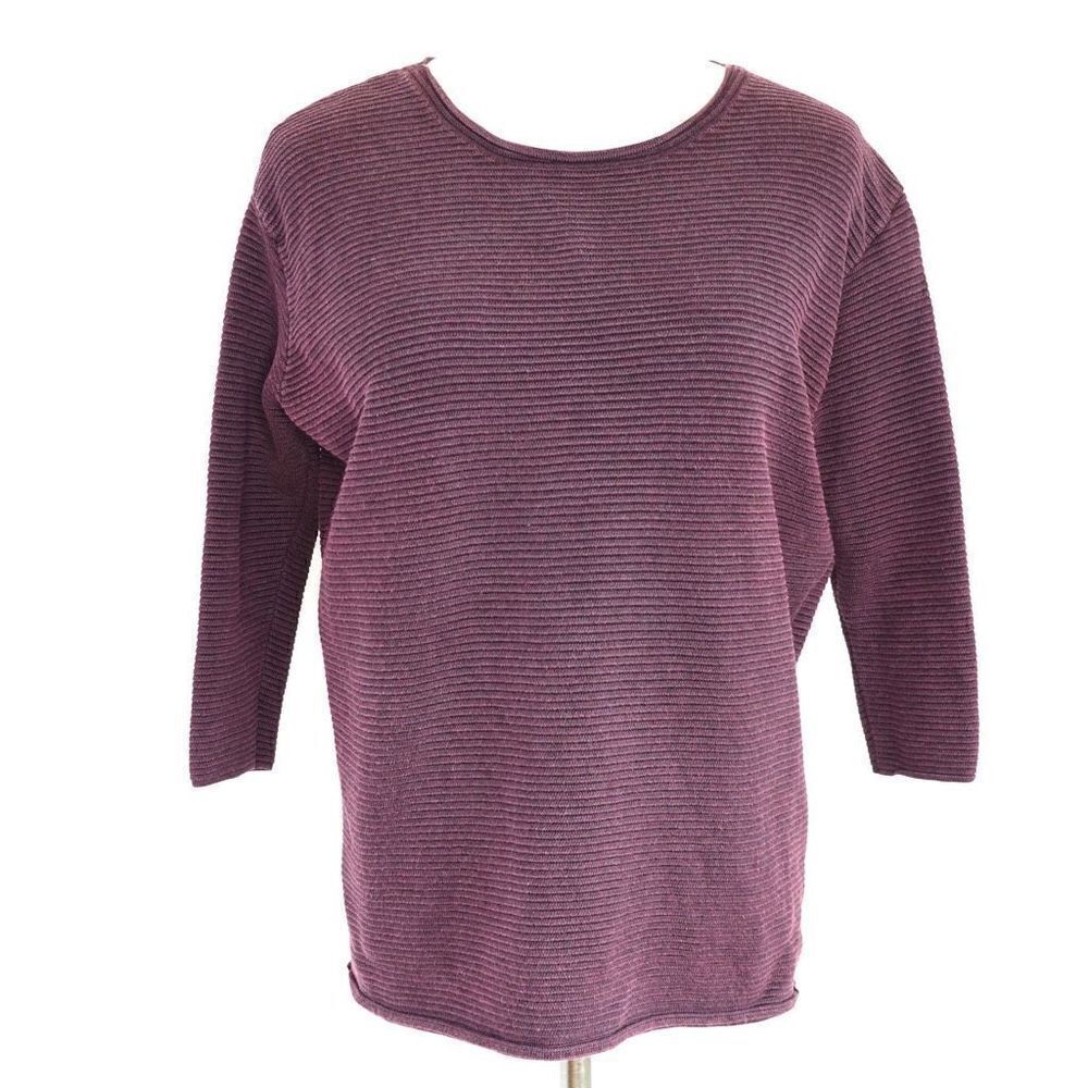 Wilfred Silk & Cashmere Blend Ribbed Knit  Sweater 3/4 Sleeve - Burgundy Maroon